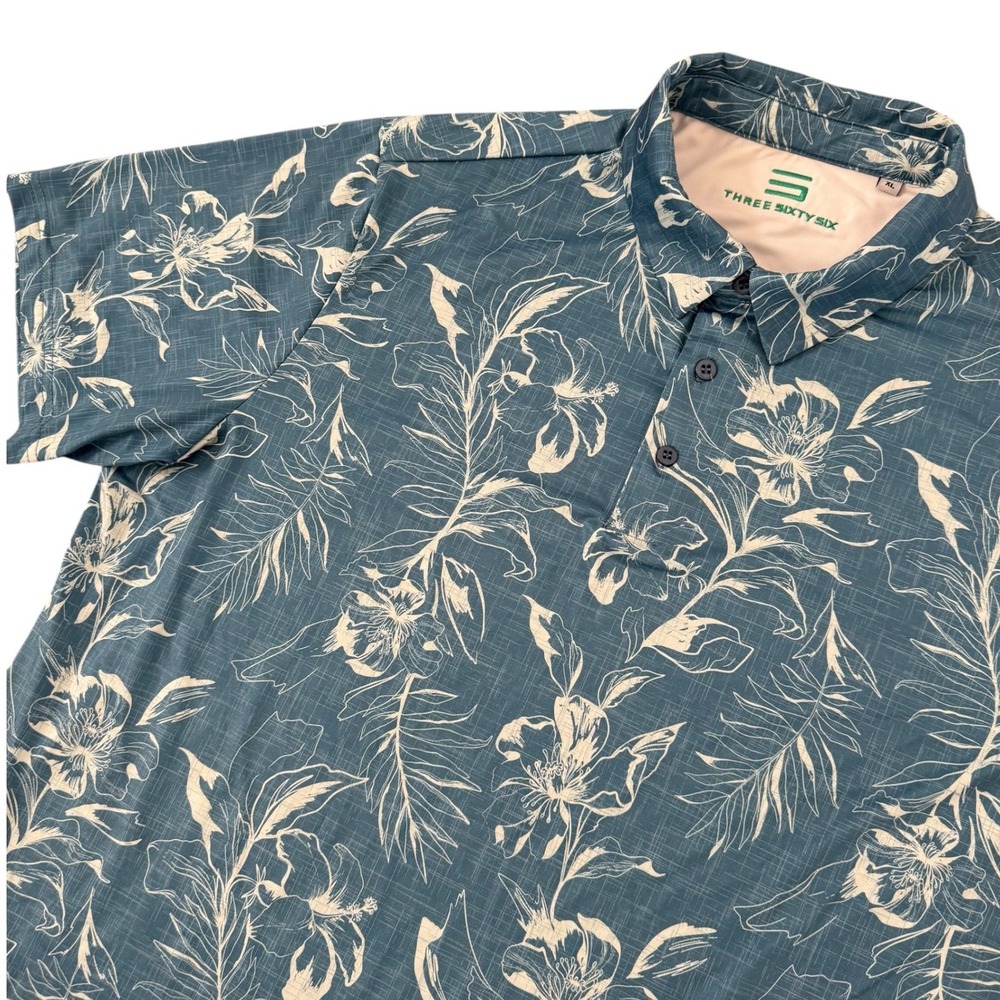 Three Sixty‎ Six XL Blue Floral Men's Performance Golf Polo Shirt